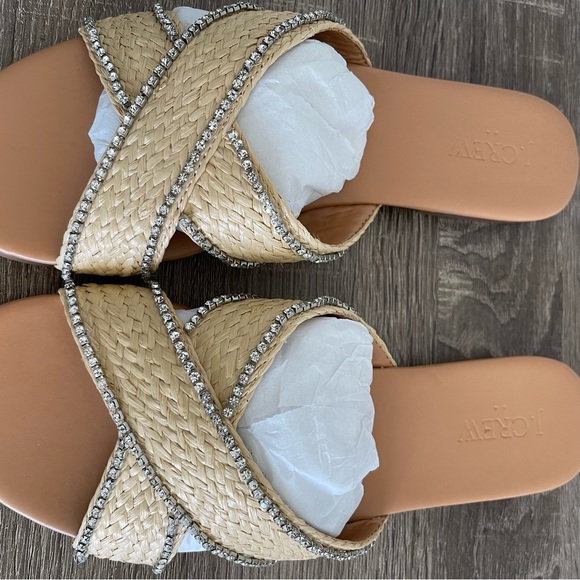 J Crew Raffia Crisscross Slide Sandals with Rhinestone Lining Size 9 NEW - Picture 4 of 12